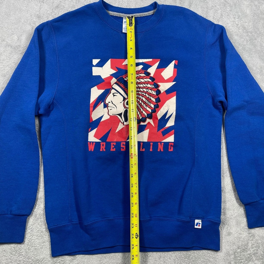 Russell Athletic Wrestling Sweatshirt Mens M Blue‎ Graphic Chief Logo Pullover - Picture 5 of 7